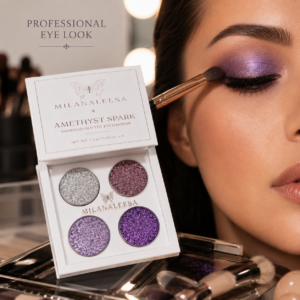 Applying Milanaleesa Amethyst Spark purple glitter eyeshadow to the eye