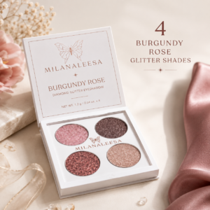 Milanaleesa Burgundy Rose eyeshadow palette with four glitter shades
