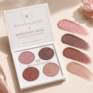 Burgundy Rose four-shade glitter eyeshadow swatches