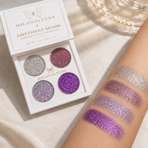 Milanaleesa Amethyst Spark silver lavender plum and violet eyeshadow swatches