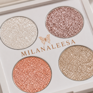 Close-up of four sparkling Crystal Nude glitter eyeshadow shades