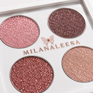Close-up of four Burgundy Rose glitter eyeshadow shades